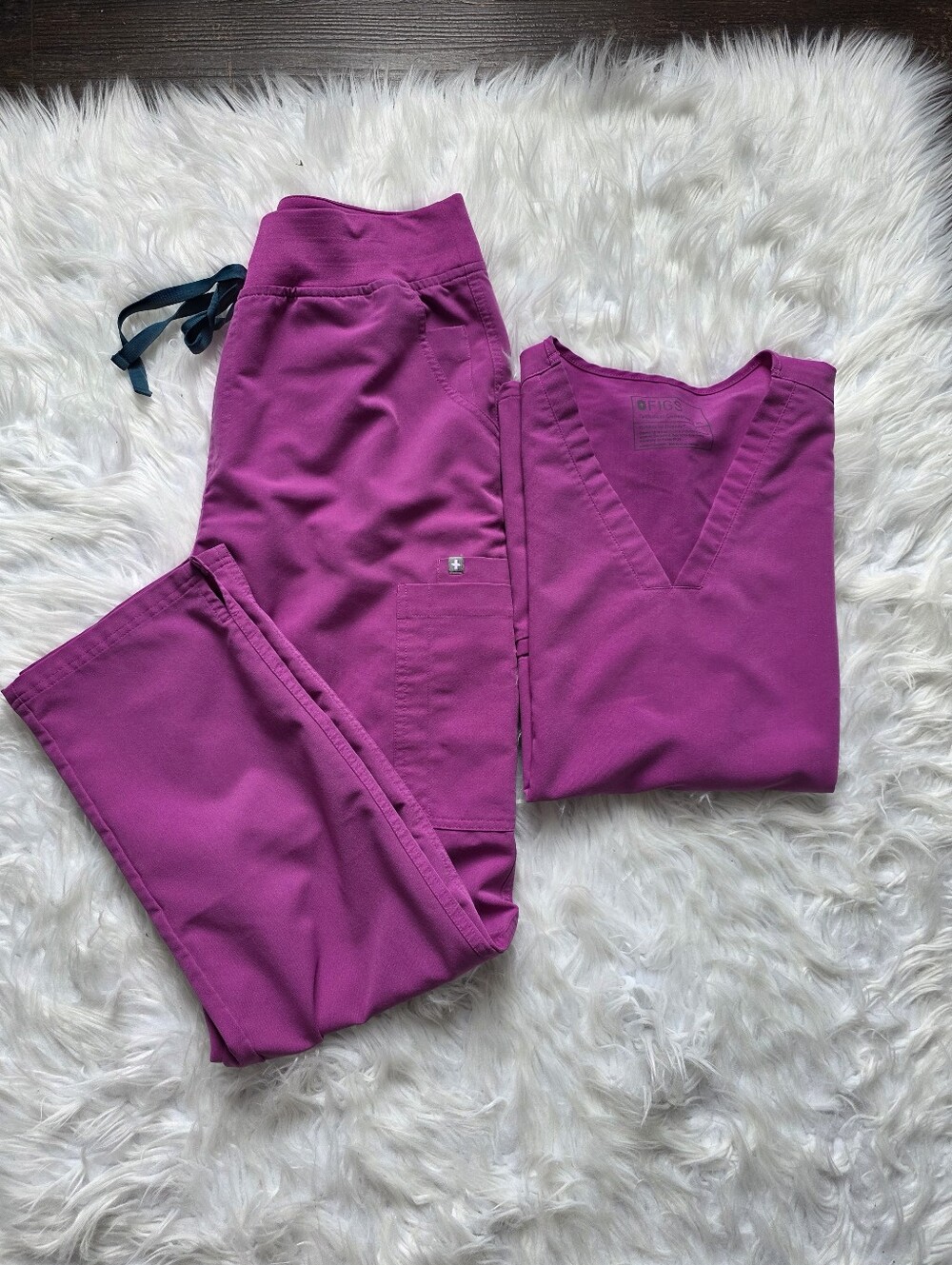 Figs Women's Magenta Scrub Top & Drawstring Jogger Pants